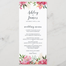Ruby Pink Peony Floral Wedding Menu Menükarte