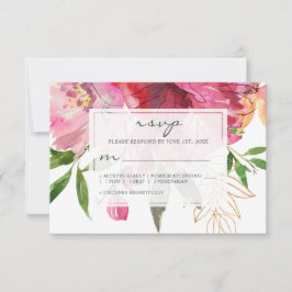 Ruby Pink Peony Floral Wedding RSVP Karte