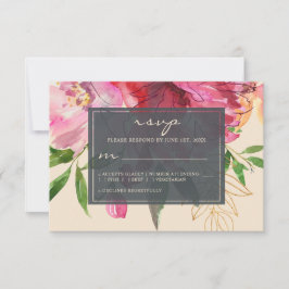 Ruby Pink Peony Ivory Floral Wedding RSVP Karte