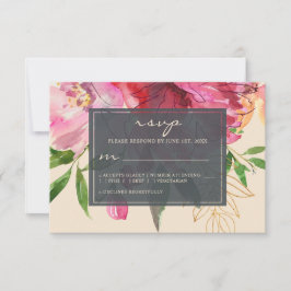 Ruby Pink Peony Ivory Floral Wedding RSVP Karte