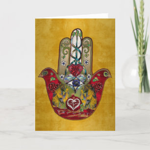 Ruby Pomegranate Heart Red Bird Hamsa Feiertagskarte