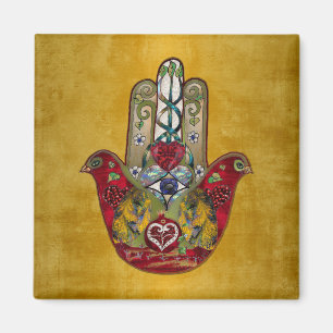 Ruby Pomegranate Heart Red Bird Hamsa Magnet