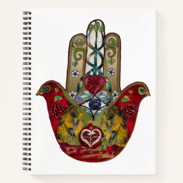 Ruby Pomegranate Heart Red Bird Hamsa Notizbuch