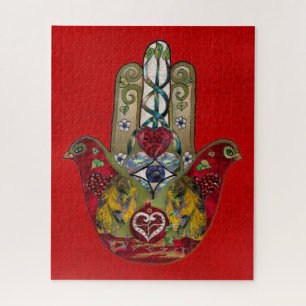 Ruby Pomegranate Heart Red Bird Hamsa Puzzle