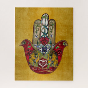 Ruby Pomegranate Heart Red Bird Hamsa Puzzle
