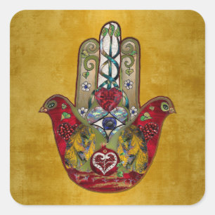 Ruby Pomegranate Heart Red Bird Hamsa Quadratischer Aufkleber