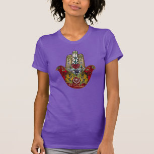 Ruby Pomegranate Heart Red Bird Hamsa T-Shirt