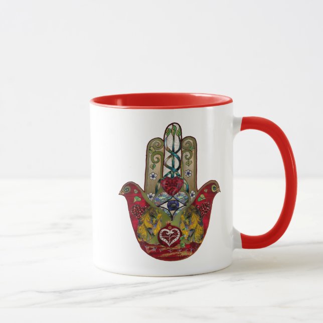 Ruby Pomegranate Heart Red Bird Hamsa Tasse (Rechts)