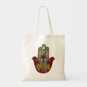 Ruby Pomegranate Heart Red Bird Hamsa Tragetasche