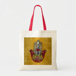 Ruby Pomegranate Heart Red Bird Hamsa Tragetasche