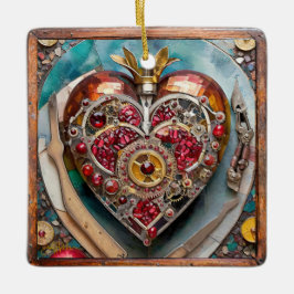 Ruby Pomegranate Heart Steampunk Serie Keramikornament