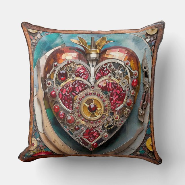 Ruby Pomegranate Heart Steampunk Serie Kissen (Vorderseite)