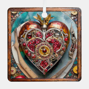 Ruby Pomegranate Heart Steampunk Serie Ornament Aus Metall