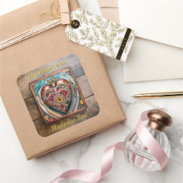 Ruby Pomegranate Heart Steampunk Serie Quadratischer Aufkleber