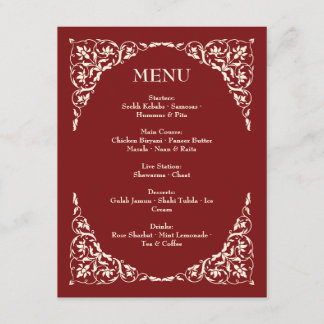 Ruby Radiance Deep Red and Cream Wedding Menu  Begleitkarte