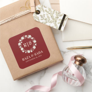 Ruby Radiance Red and Cream Wedding Quadratischer Aufkleber