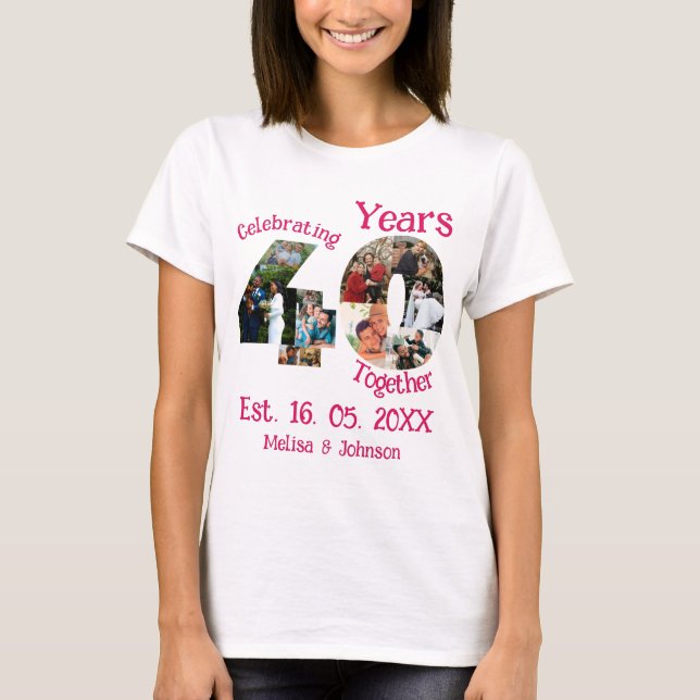 Ruby Red 40th Wedding Anniversary 11 Foto Collage T-Shirt (Vorderseite)