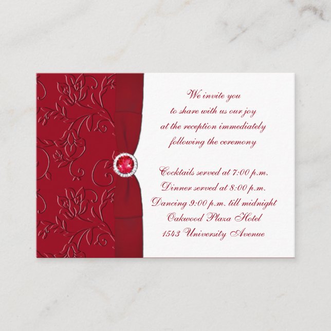 Ruby Red and White Floral Empfang Enclosure Card Begleitkarte (Vorderseite)