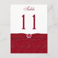 Ruby Red and White Floral Tischnummer Post Card