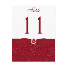 Ruby Red and White Floral Tischnummer Post Card