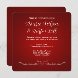 Ruby Red and White Minimalistisch Wedding Einladun Einladung