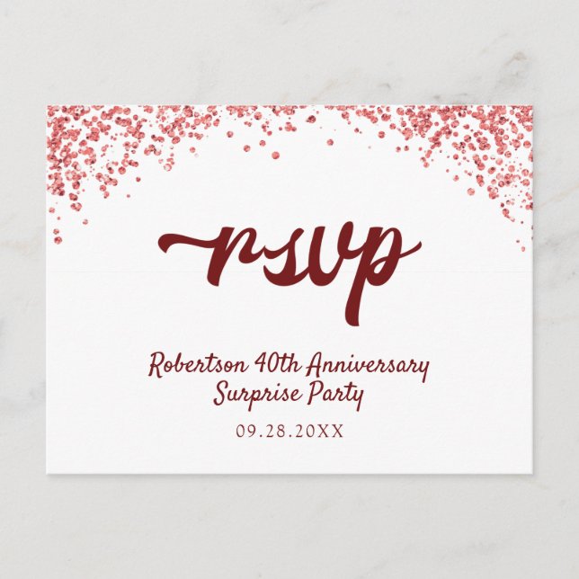 Ruby Red Anniversary Confetti UAWG Einladungspostkarte (Vorderseite)