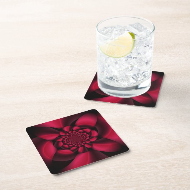 Ruby Red Black Petal Rechteckiger Pappuntersetzer (Vor Ort)