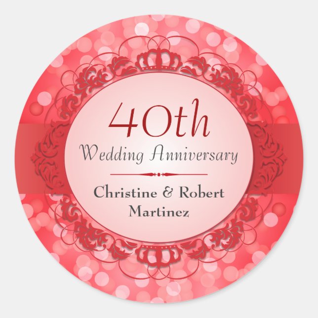 Ruby Red Bokeh Sticker zum 40. Jahrestag (Vorderseite)