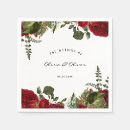 Ruby Red Botanical Peonies Wedding Serviette
