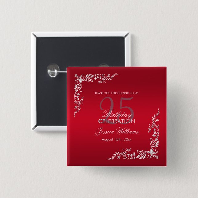 Ruby Red Decoration 25. Geburtstag   Button (Vorne & Hinten)