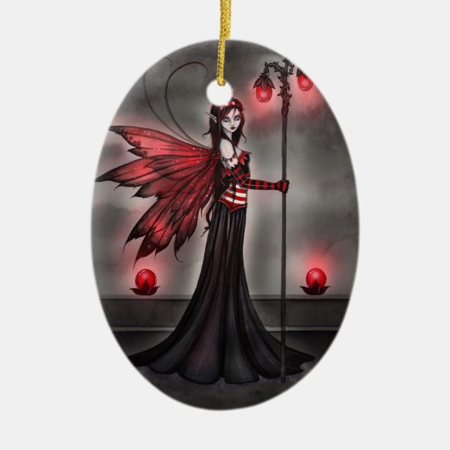 Ruby Red Fairy Fantasy Art Keramikornament (Vorne)