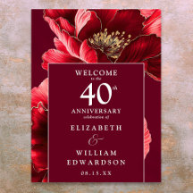 Ruby Red Floral 40 Jahre Willkommenszeichen