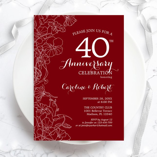 Ruby Red Floral 40. Jubiläum Einladung (Von Creator hochgeladen)