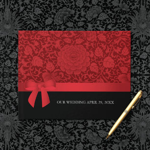 Ruby Red Floral Brocade Romantic Gästebuch
