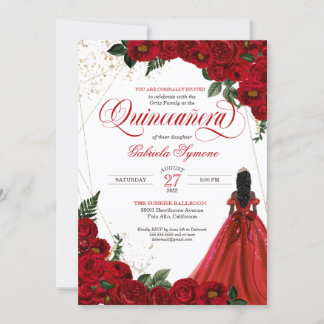 Ruby Red Floral Rose & Golden Traumstrecke Airolo  Einladung