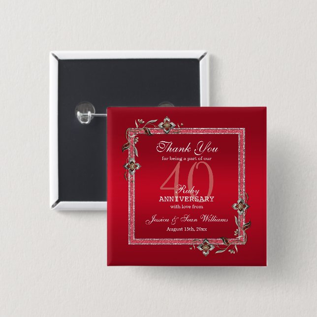 Ruby Red Gems & Glitzer Ruby 40TH Wedding Button (Vorne & Hinten)