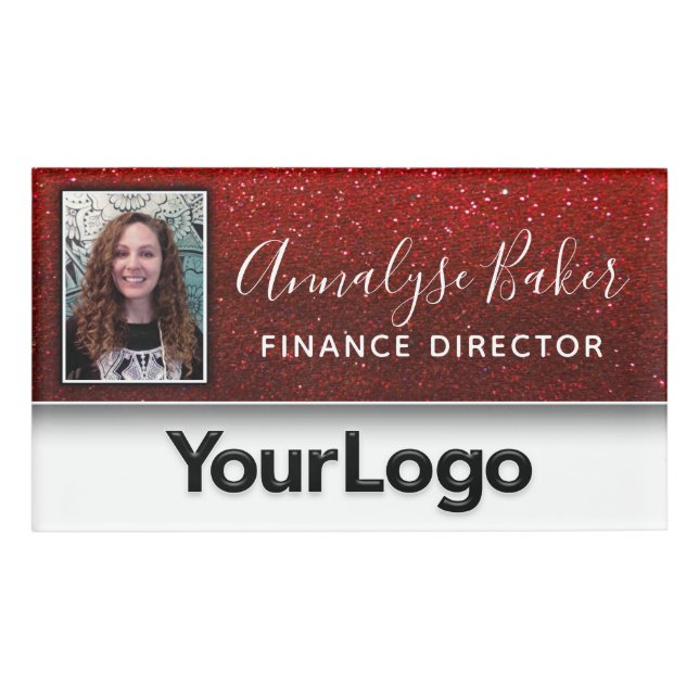 Ruby Red Glitzer Beruflich CNA Nurse Foto Logo Namenschild (Vorderseite)