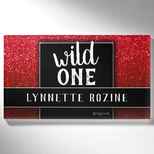 Ruby Red Glitzer Black and White Wild One Namenschild