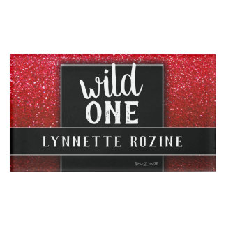 Ruby Red Glitzer Black and White Wild One Namenschild