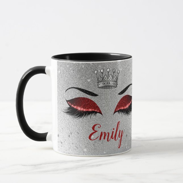 Ruby Red Glitzer Eyes Monogram Tasse (Links)