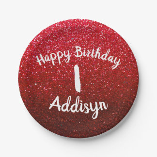Ruby Red Glitzer Metallic Ombre Birthday Glitzern Pappteller