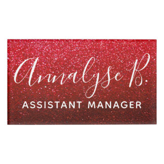 Ruby Red Glitzer Ombre Funkelnd Name Beruflich Namenschild