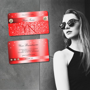 Ruby Red Glitzer Sparkle Stars Monogram Visitenkarte