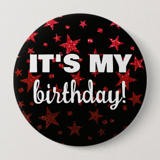 Ruby Red Glitzer Stars Confetti Es ist mein Geburt Button
