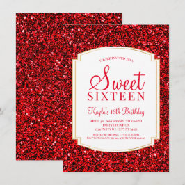 Ruby Red Glitzer Sweet 16 Einladungen