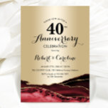Ruby Red Gold 40 Jahre Jubiläum Einladung<br><div class="desc">Gold und rubinrote 40-jährige Einladung. Elegantes formales Design mit agatem Marmorhintergrund,  Imitats Glitzer Gold und Typografie Skript-Schriftart. Die trendige Einladungskarte eignet sich perfekt für ein stilvolles Hochzeitsfest. Gedruckte Zazzle-Einladungen oder Sofortdownload digitaler Druckvorlage.</div>