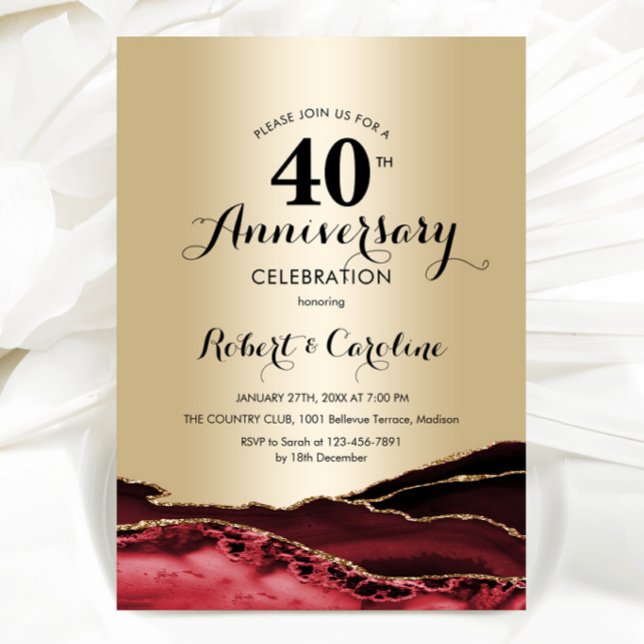 Ruby Red Gold 40 Jahre Jubiläum Einladung (Von Creator hochgeladen)