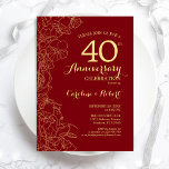 Ruby Red Gold Floral 40 Jahre Einladung<br><div class="desc">Ruby Red Gold Floral 40. Hochzeit Jubiläum Party Einladung. Minimalistisches modernes Design mit botanischen Kontur Zeichnungen Akzente und Typografie Drehbuch Schriftart. Elegante Einladungskarte perfekt für ein stilvolles Fest. Kann auf jedes Jahr der Ehe angepasst werden. Gedruckte Zazzle Einladungen oder Sofortdownload digitalen druckbaren Vorlage.</div>