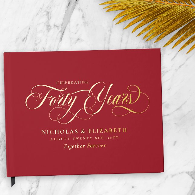 Ruby Red Gold Foil 40. Hochzeitstag Gästebuch (Von Creator hochgeladen)