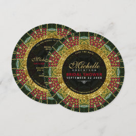 Ruby Red Green Gold Glitzer Brautparty Einladung